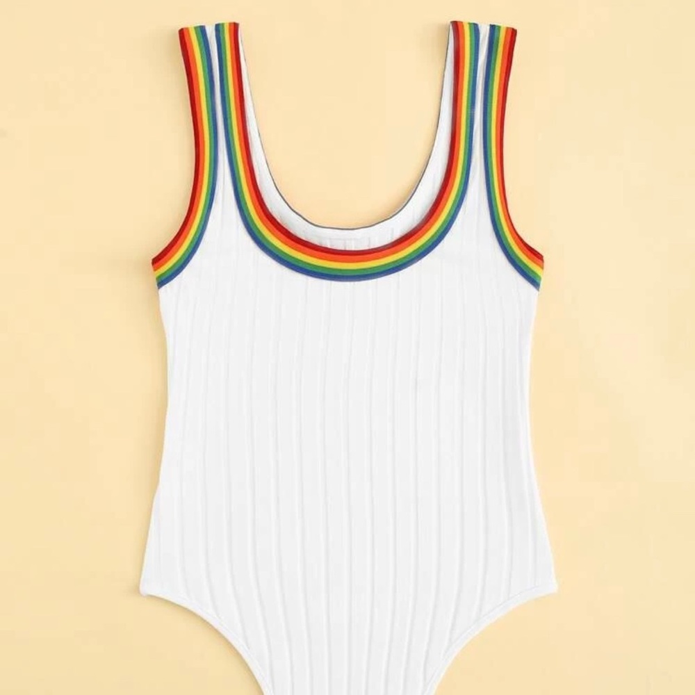 Rainbow Trim White Tank Top